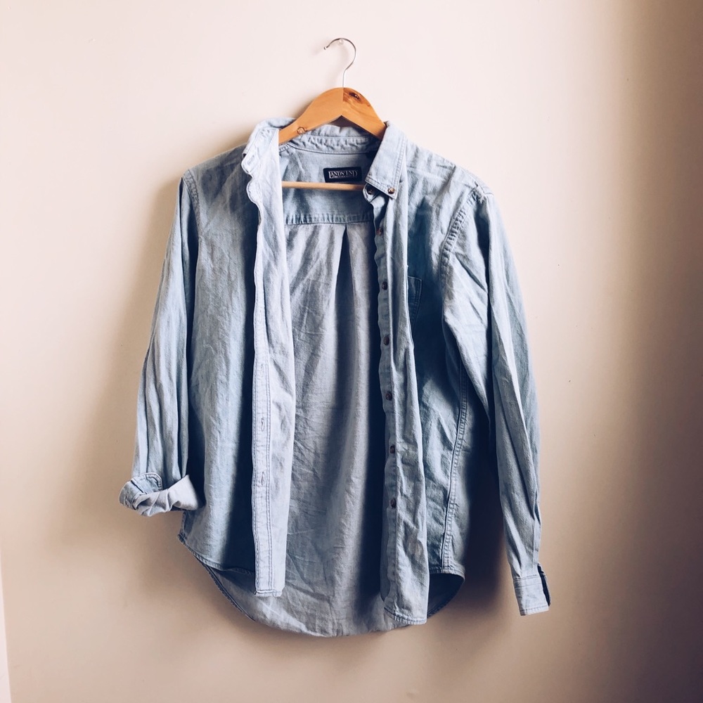 Blue oversized button down shirt
